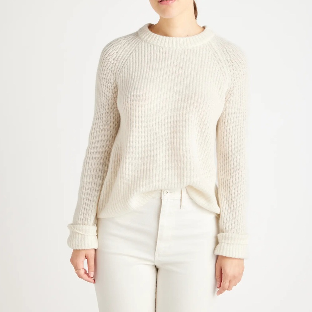 Quince Cashmere Fisherman’s Crewneck Sweater SIZE L in IVORY